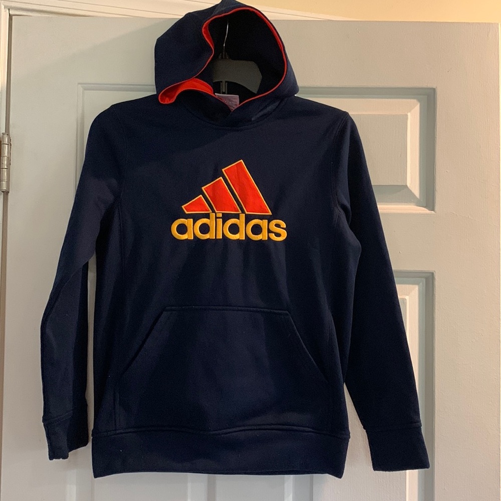 Adidas Kids Navy Hoodie with Red Logo